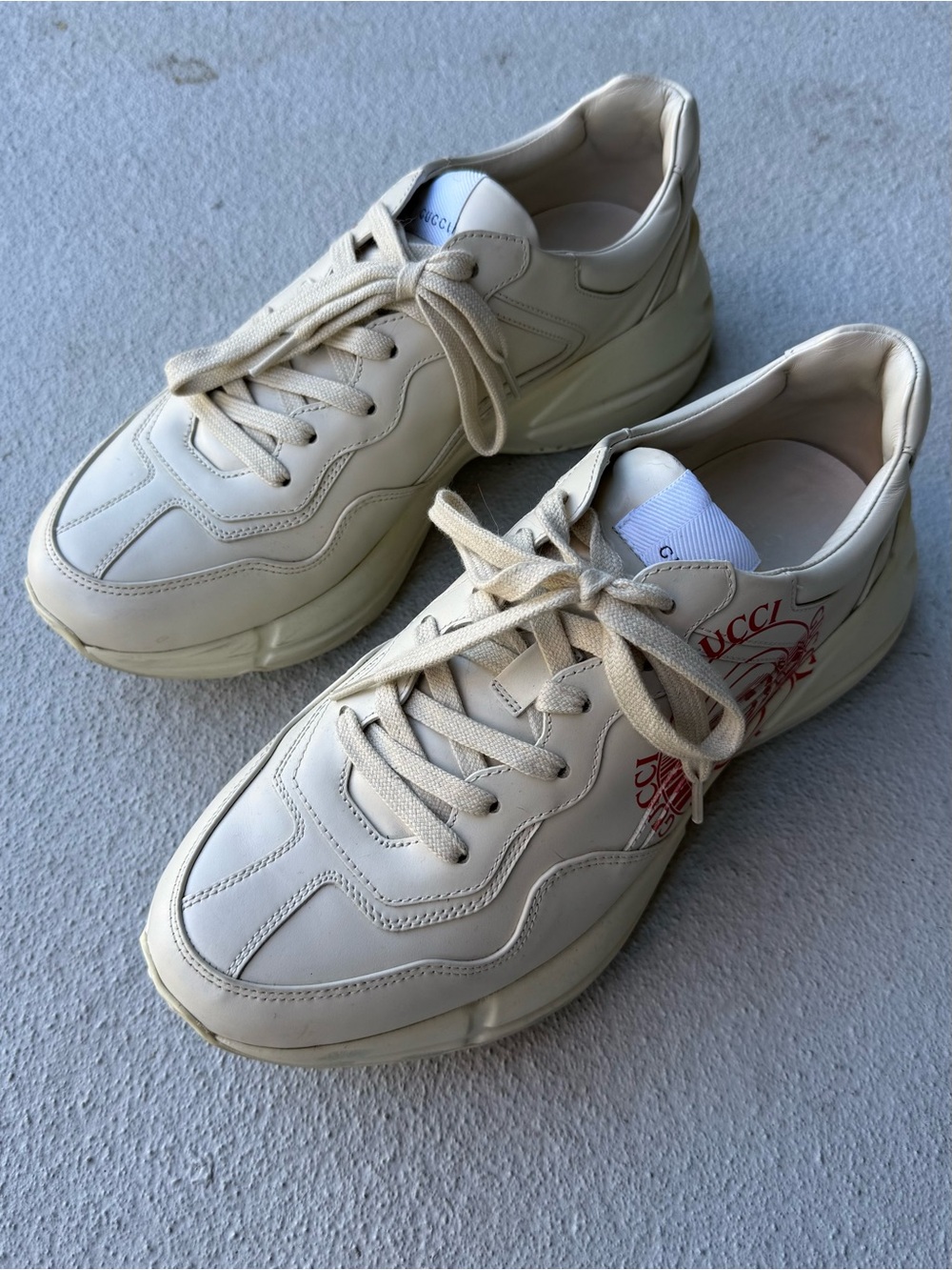 Gucci Men’s Rhyton Leather Sneaker with Red Logo (Limited Style)